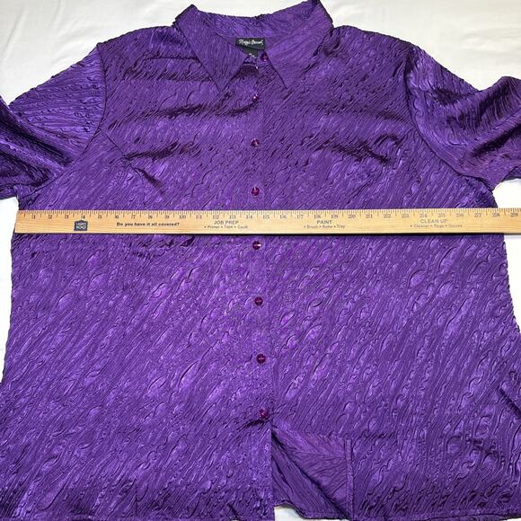 Maggie Barnes 3X Button Front Blouse Purple Textured Crinkle Career Office NWT - Picture 5 of 13